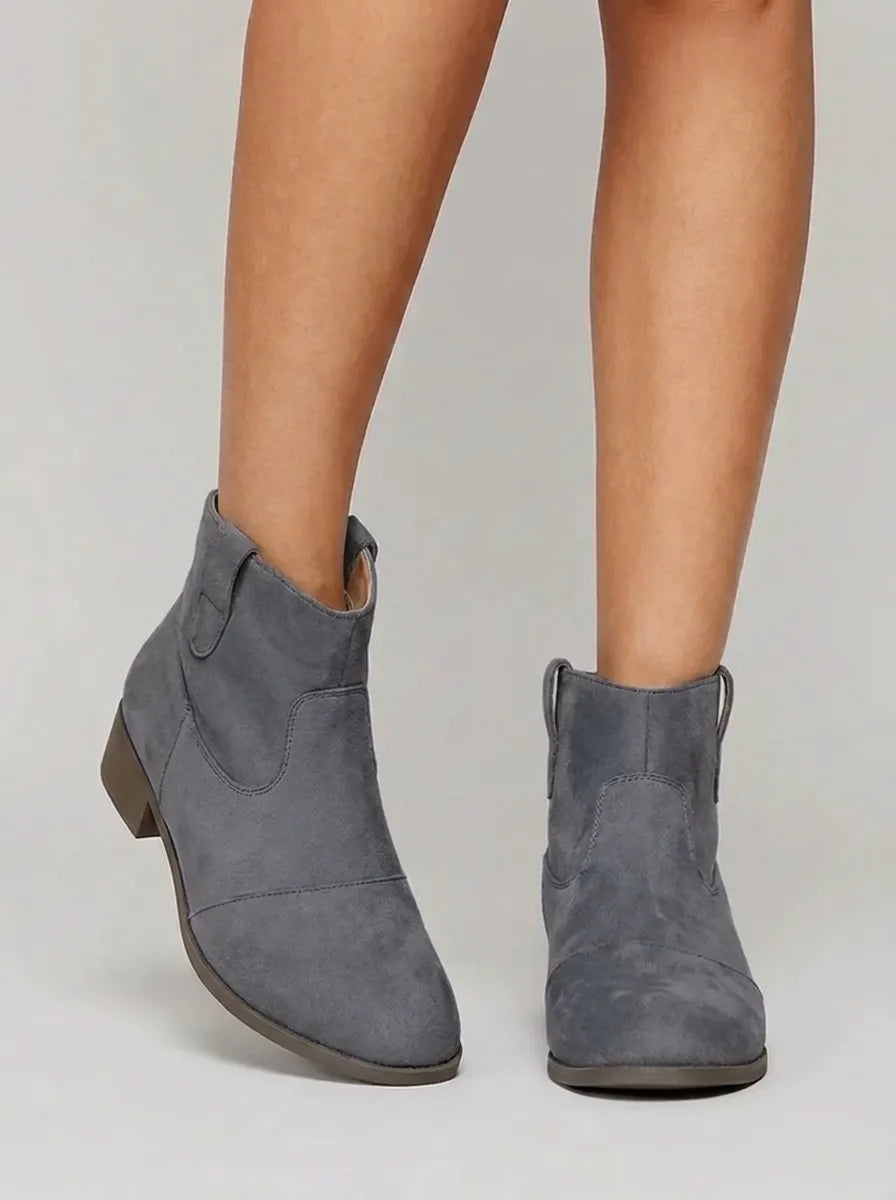 Damen Western Stiefeletten Mit Ziernähten Und Flachem Absatz
