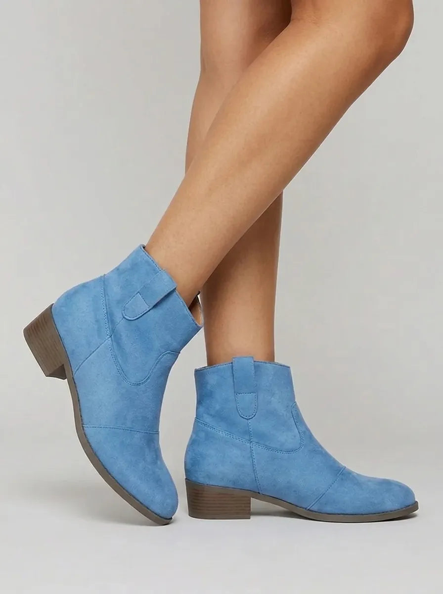 Damen Western Stiefeletten Mit Ziernähten Und Flachem Absatz