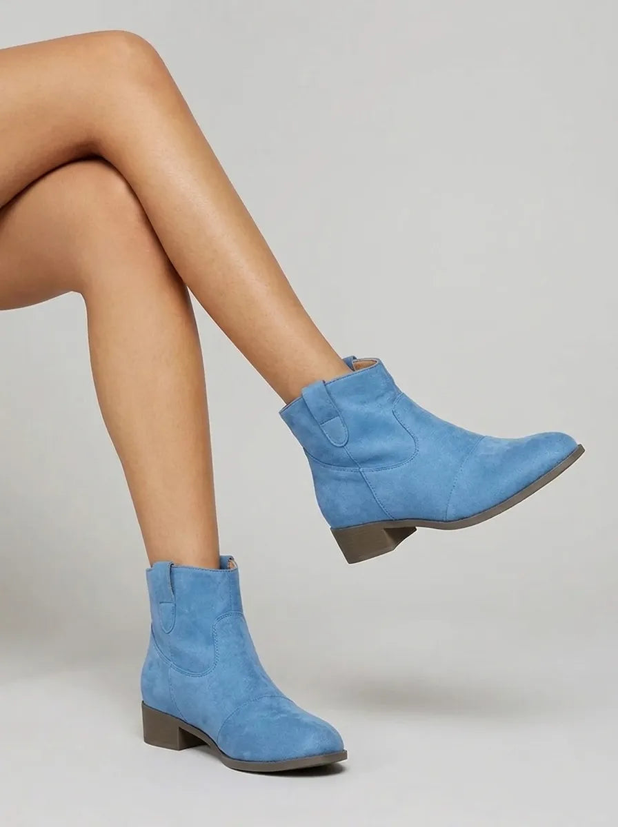 Damen Western Stiefeletten Mit Ziernähten Und Flachem Absatz