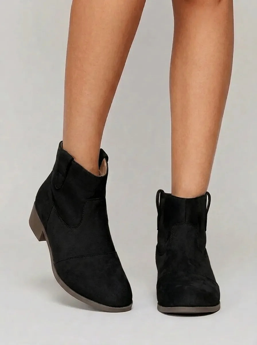 Damen Western Stiefeletten Mit Ziernähten Und Flachem Absatz