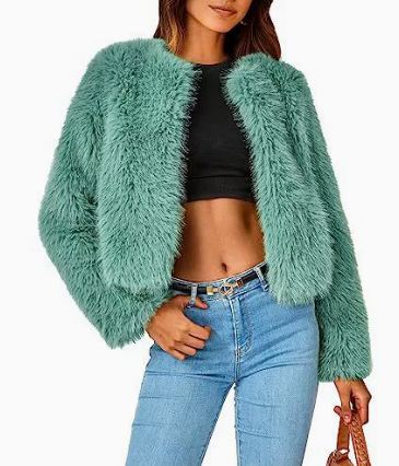 Flauschige Damen Kurzjacke aus Kunstpelz im Cardigan-Stil