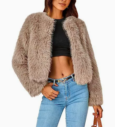 Flauschige Damen Kurzjacke aus Kunstpelz im Cardigan-Stil
