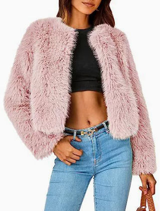 Flauschige Damen Kurzjacke aus Kunstpelz im Cardigan-Stil