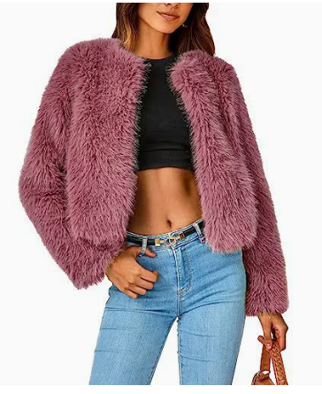 Flauschige Damen Kurzjacke aus Kunstpelz im Cardigan-Stil