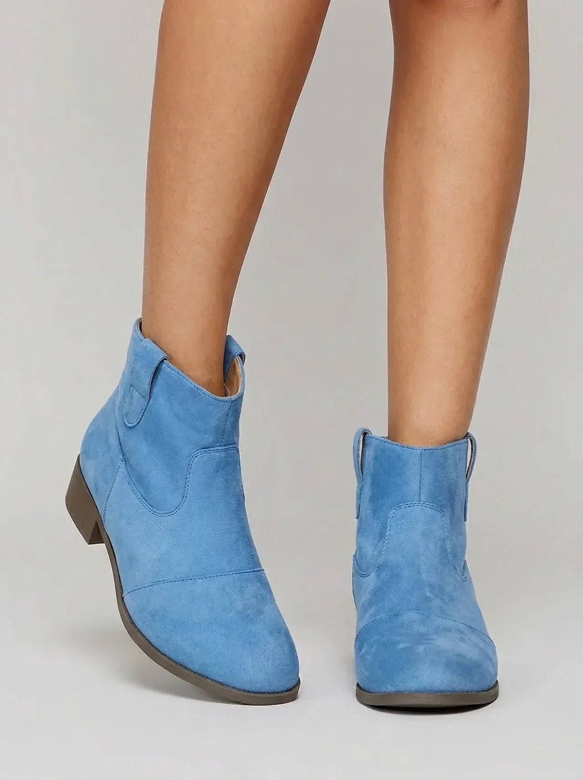Damen Western Stiefeletten Mit Ziernähten Und Flachem Absatz
