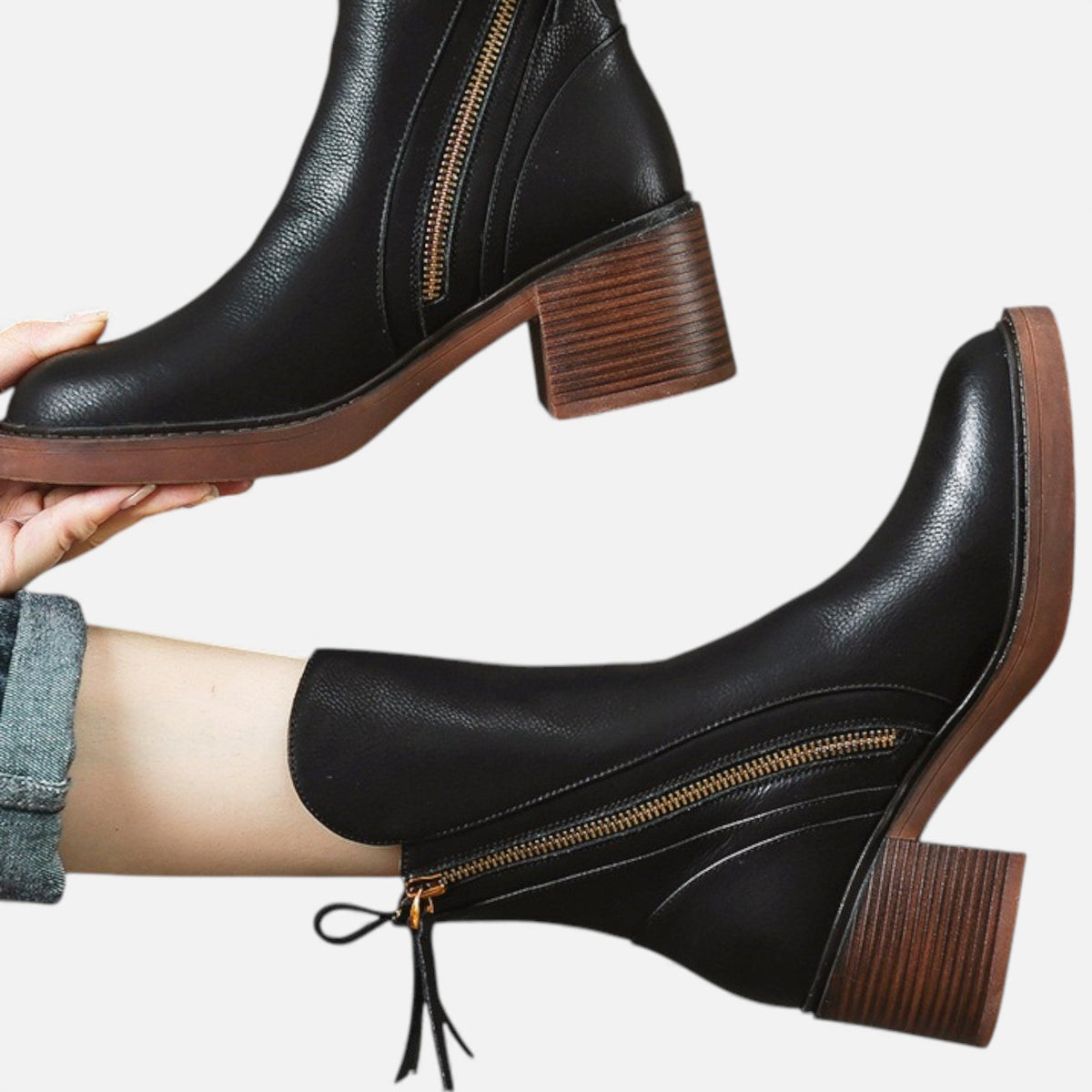 Damen Lederstiefeletten Im Britischen Stil Mit Blockabsatz