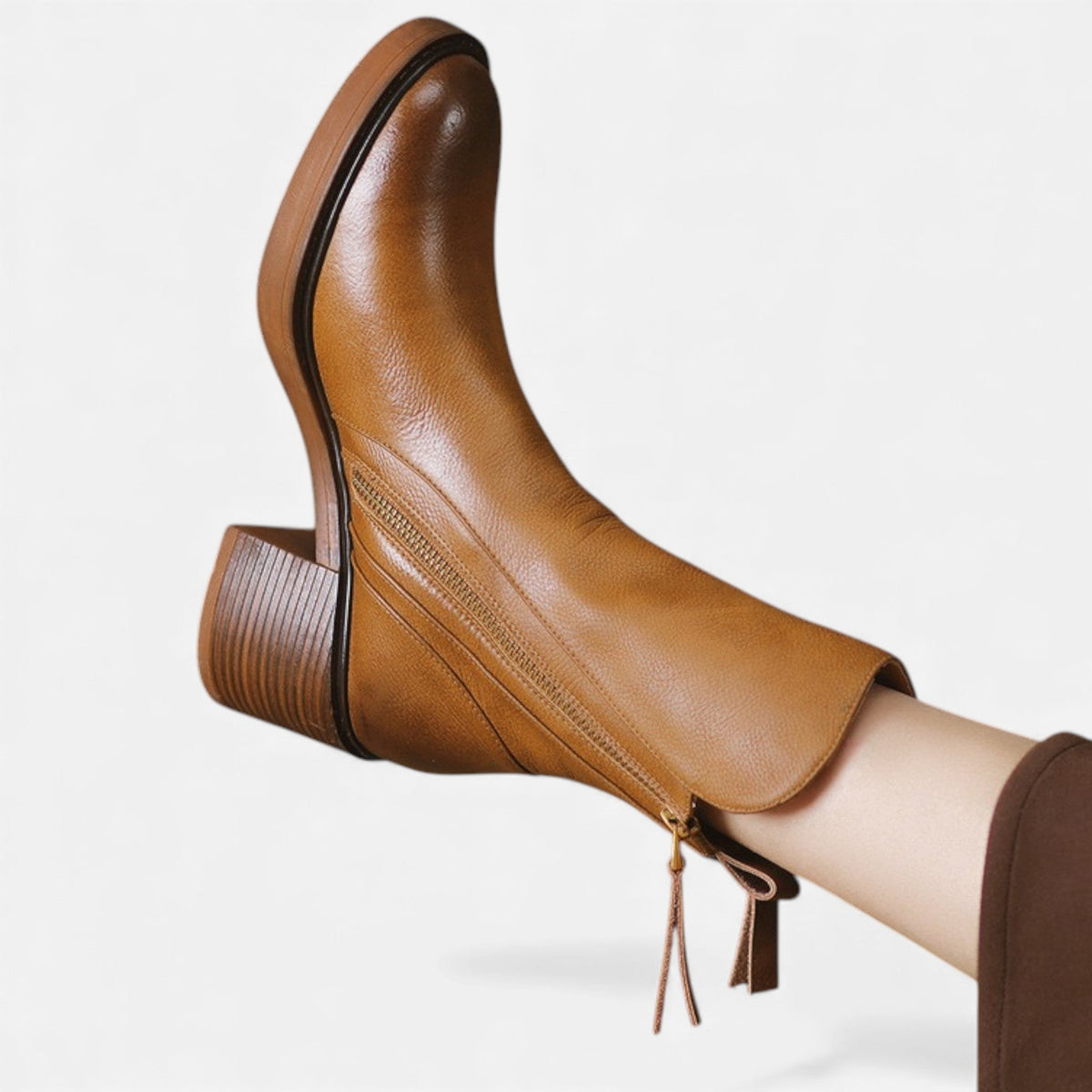 Damen Lederstiefeletten Im Britischen Stil Mit Blockabsatz
