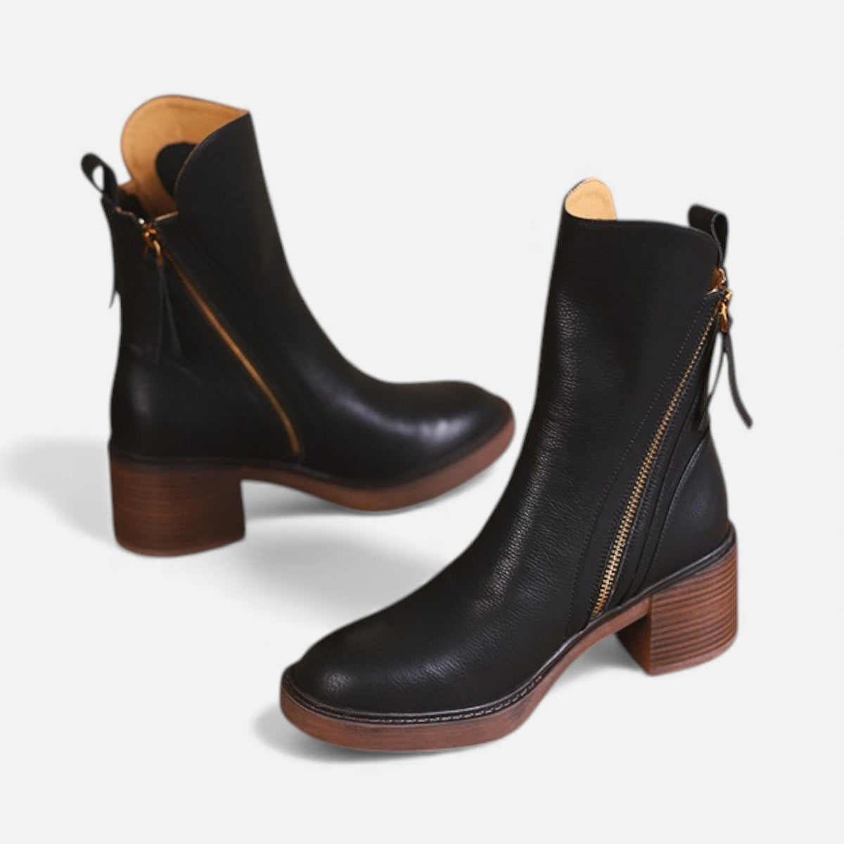 Damen Lederstiefeletten Im Britischen Stil Mit Blockabsatz