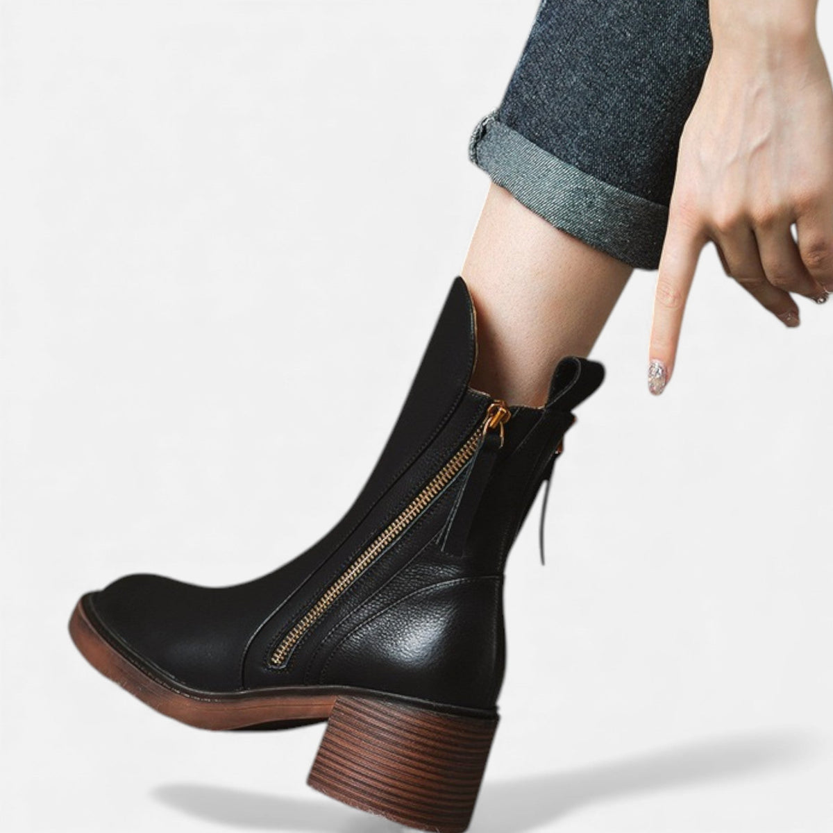 Damen Lederstiefeletten Im Britischen Stil Mit Blockabsatz
