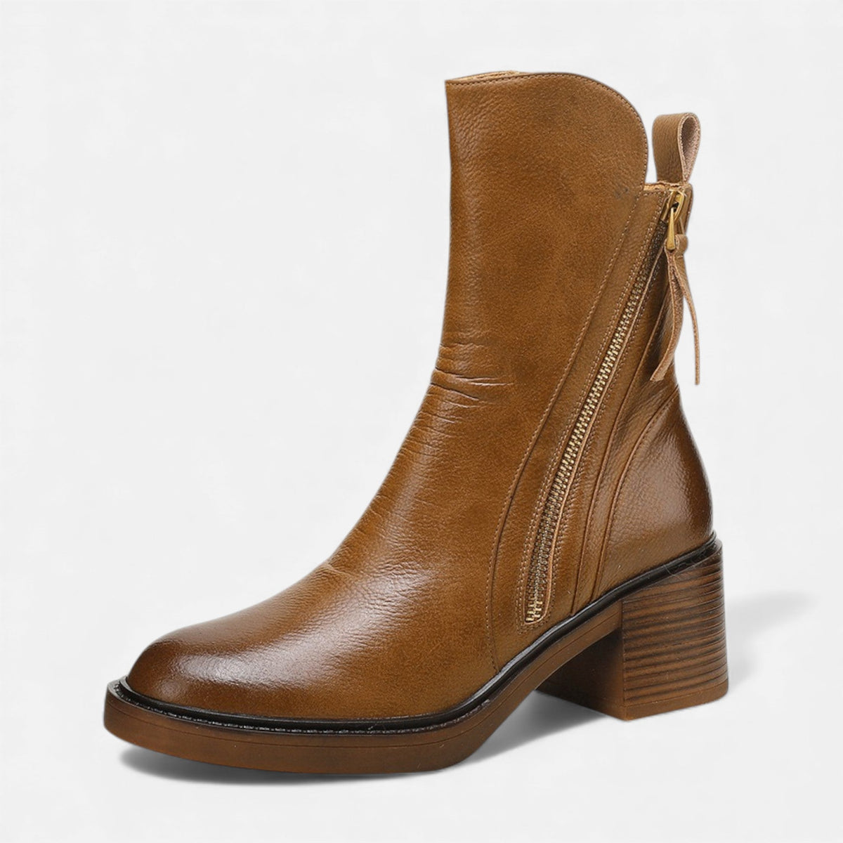 Damen Lederstiefeletten Im Britischen Stil Mit Blockabsatz