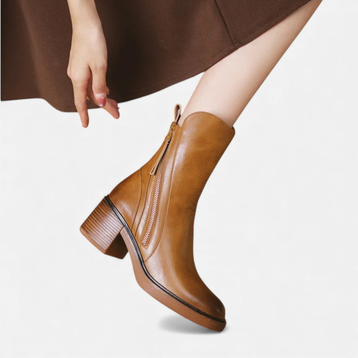 Damen Lederstiefeletten Im Britischen Stil Mit Blockabsatz