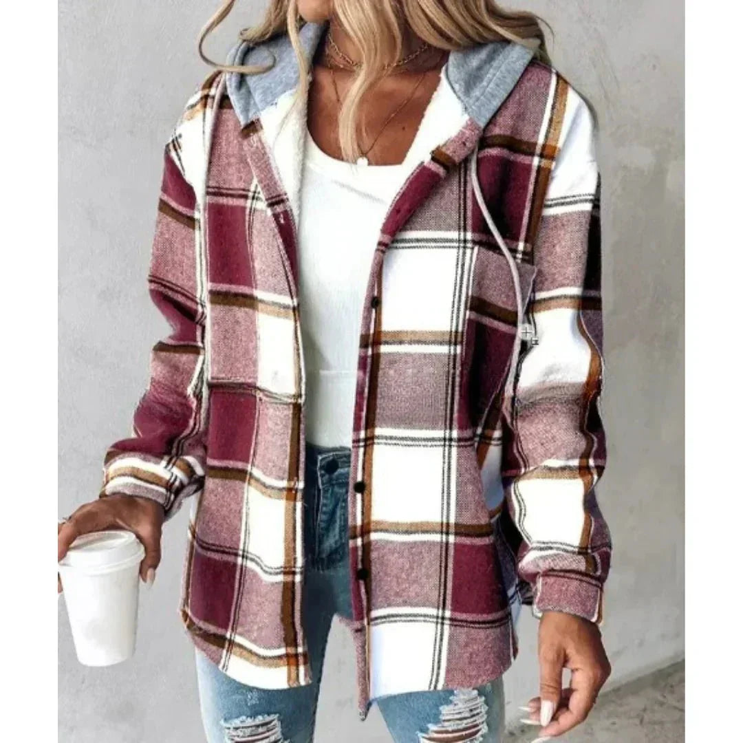 Karierte Damen Kapuzenjacke für den Winter