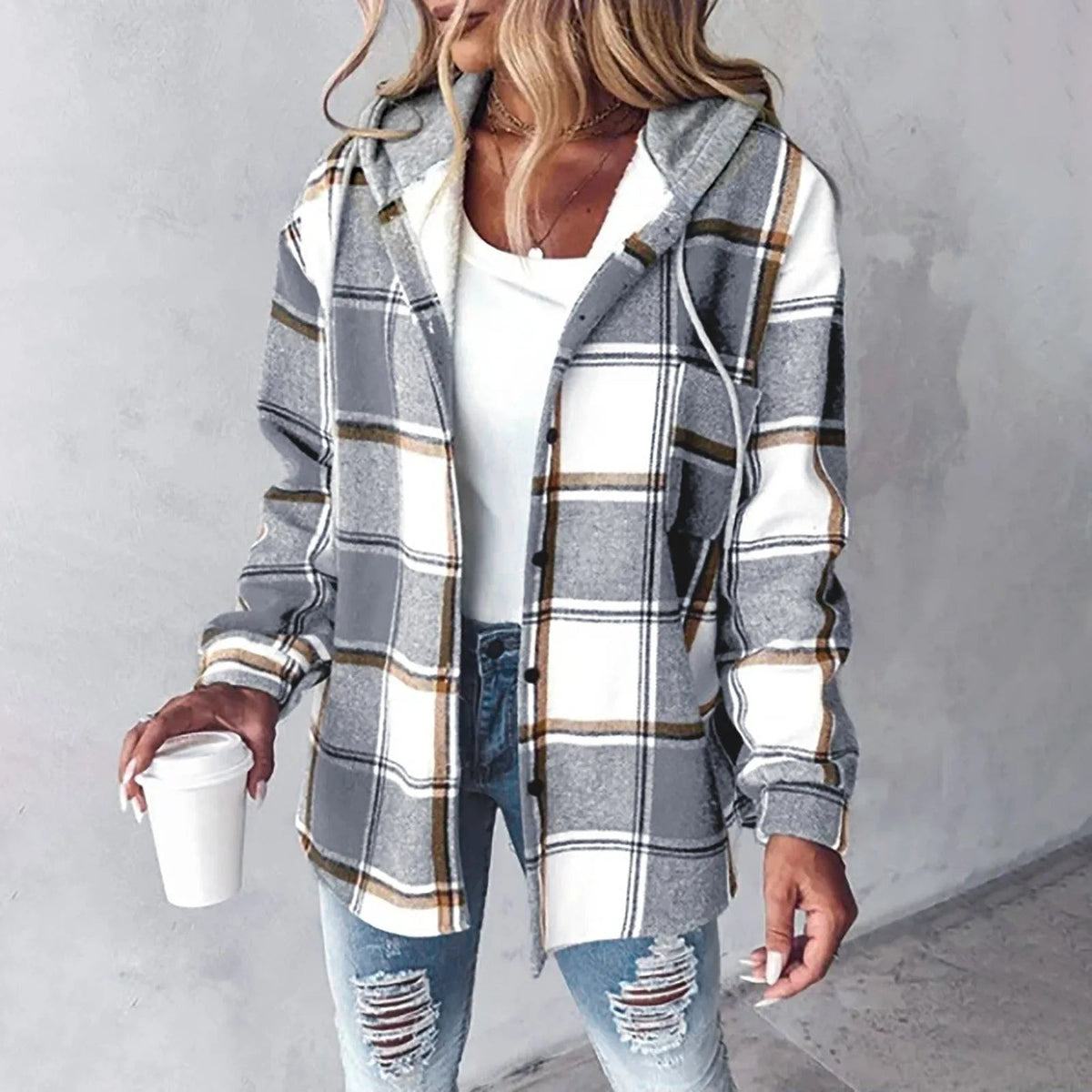 Karierte Damen Kapuzenjacke für den Winter