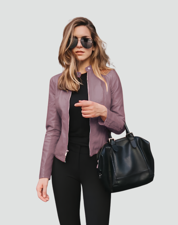 Kurze Damenjacke aus Kunstleder mit Reissverschluss
