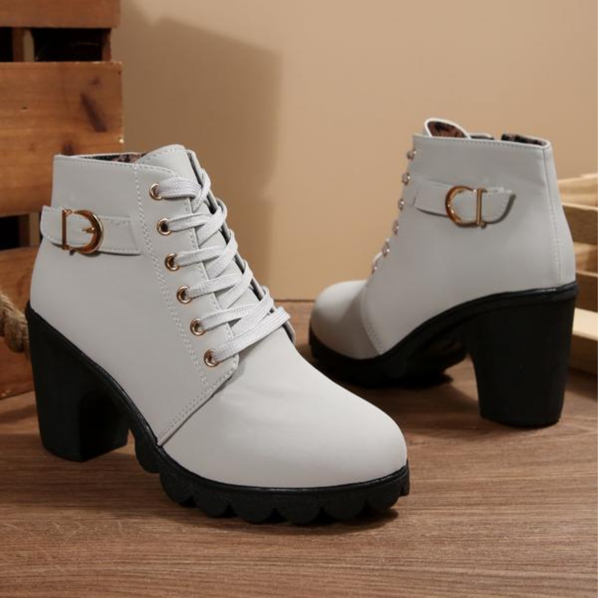 Orthopädische Damen Schnürstiefeletten mit Blockabsatz