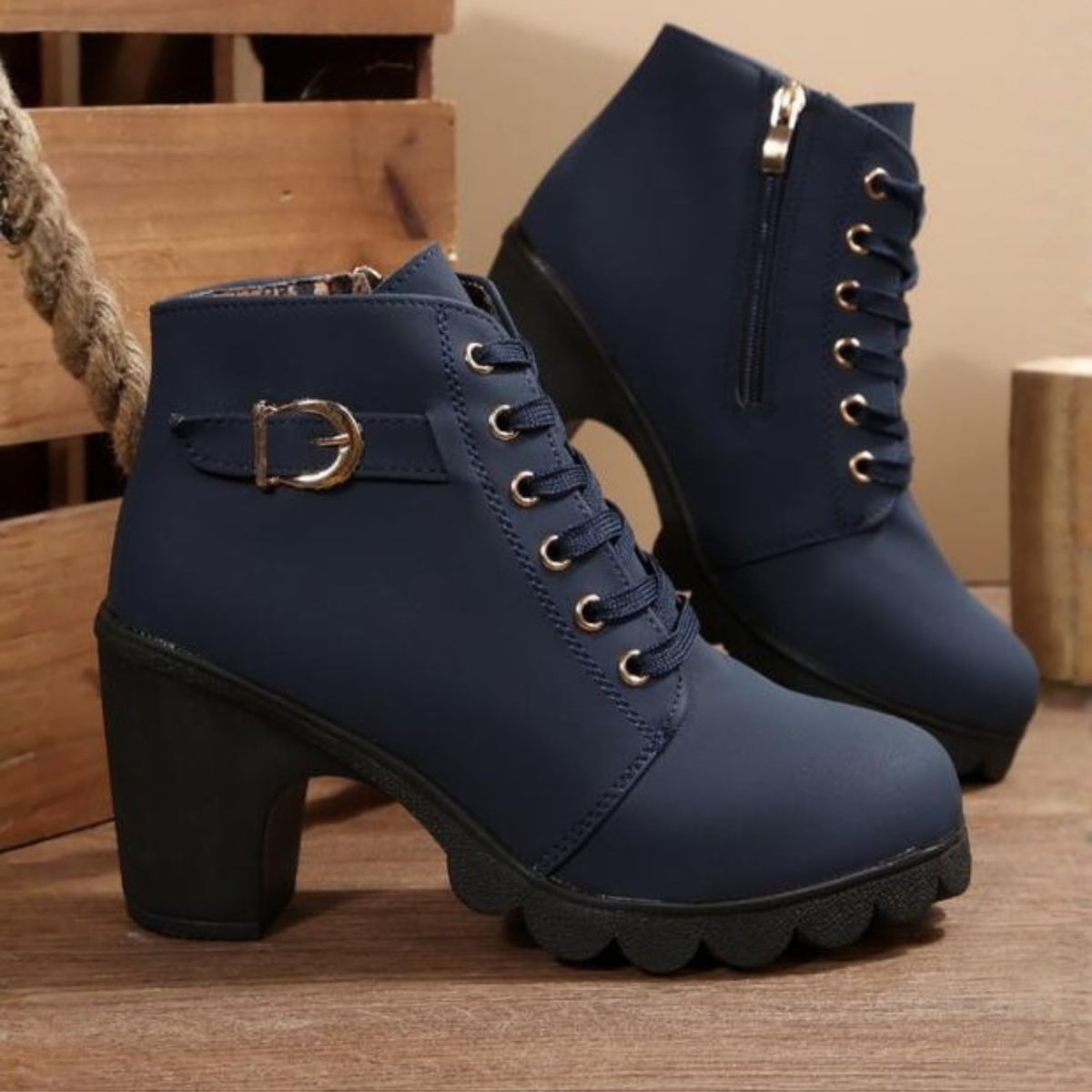Orthopädische Damen Schnürstiefeletten mit Blockabsatz