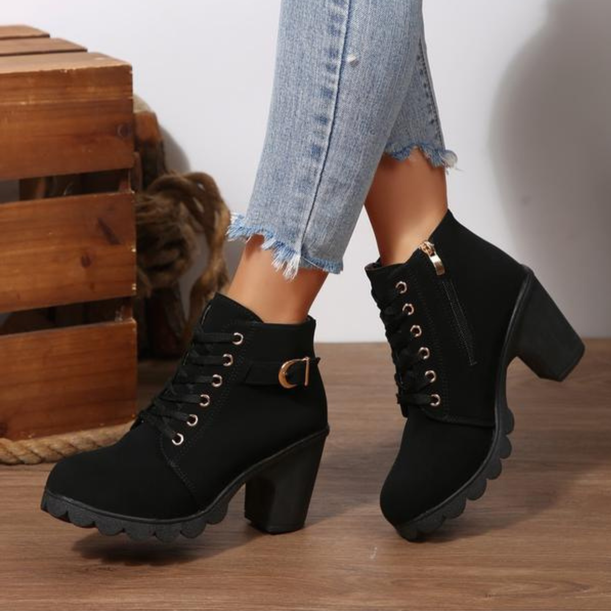 Orthopädische Damen Schnürstiefeletten mit Blockabsatz