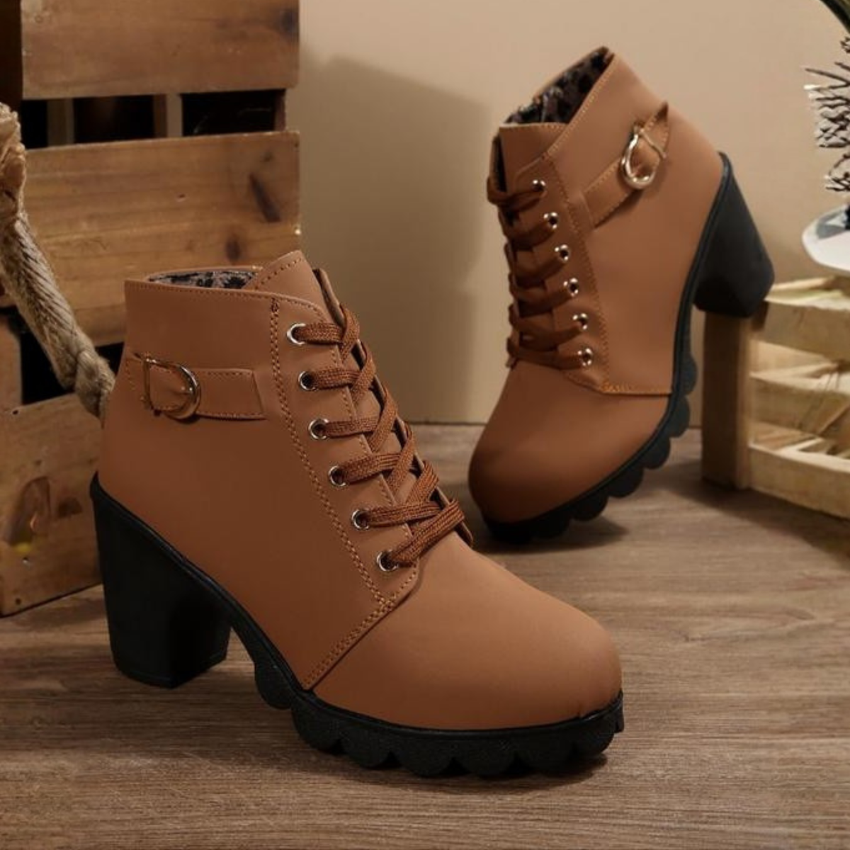 Orthopädische Damen Schnürstiefeletten mit Blockabsatz