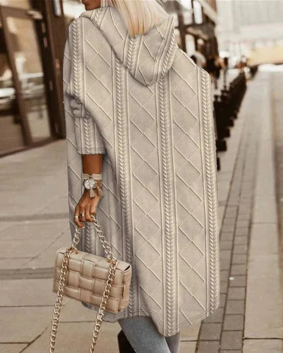 Lange Damen Strickjacke Mit Kapuze Und Struktur