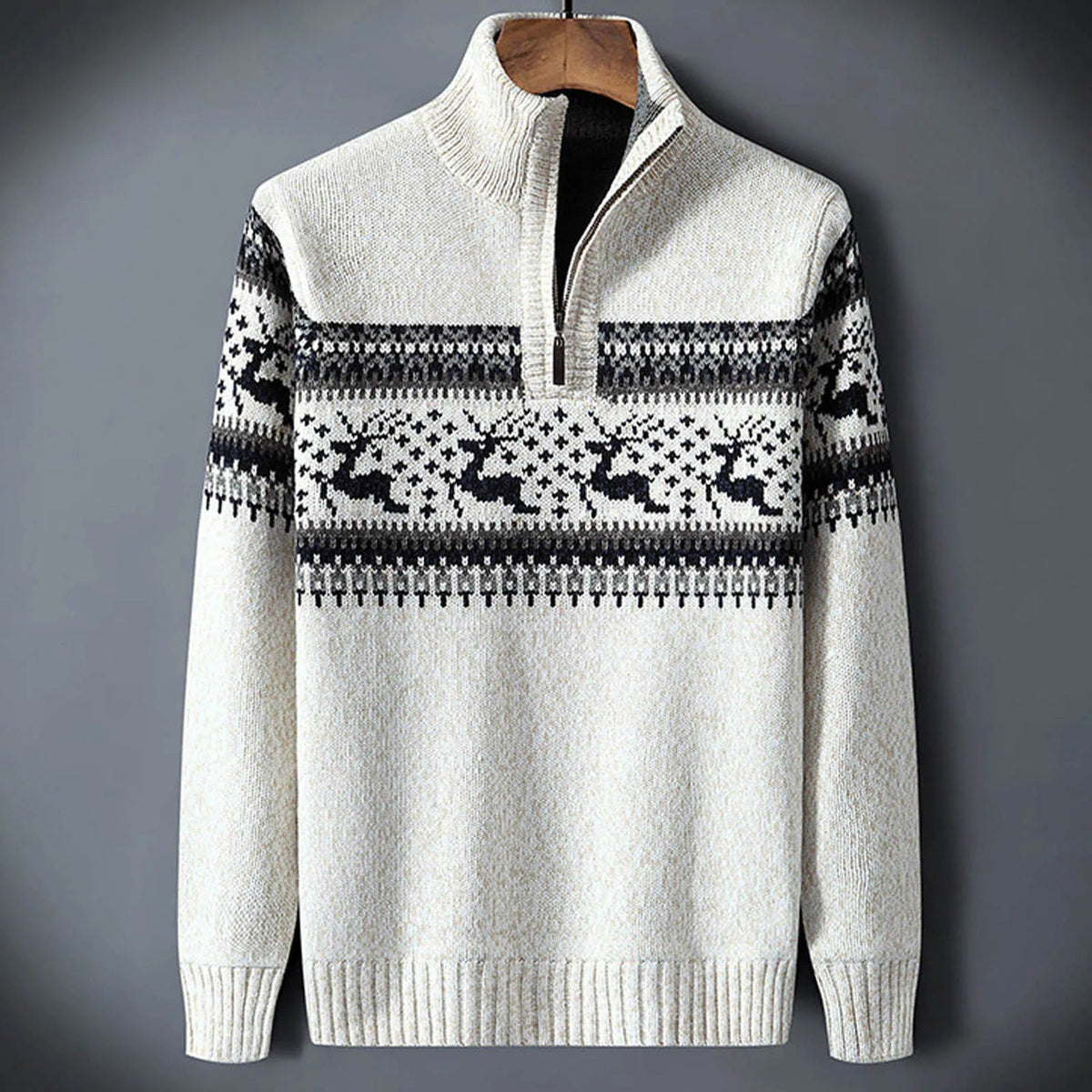 Pull à motif norvégien avec demi-zip