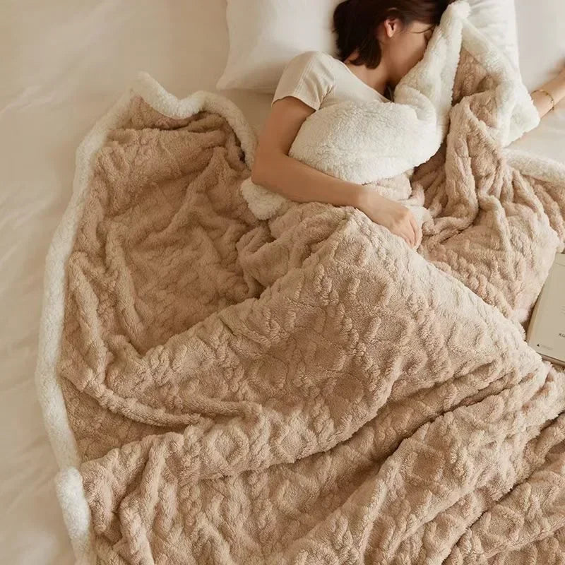 Doppelseitige Flanell Fleece Decke in Lammfelloptik