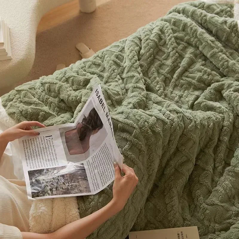 Doppelseitige Flanell Fleece Decke in Lammfelloptik