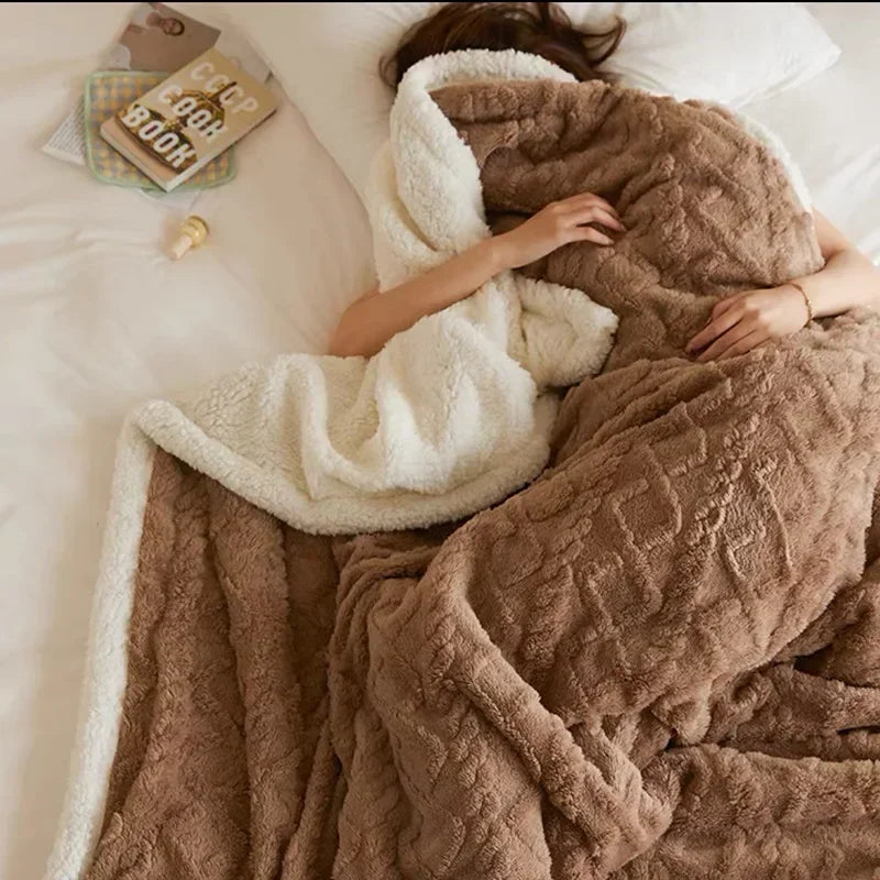 Doppelseitige Flanell Fleece Decke in Lammfelloptik