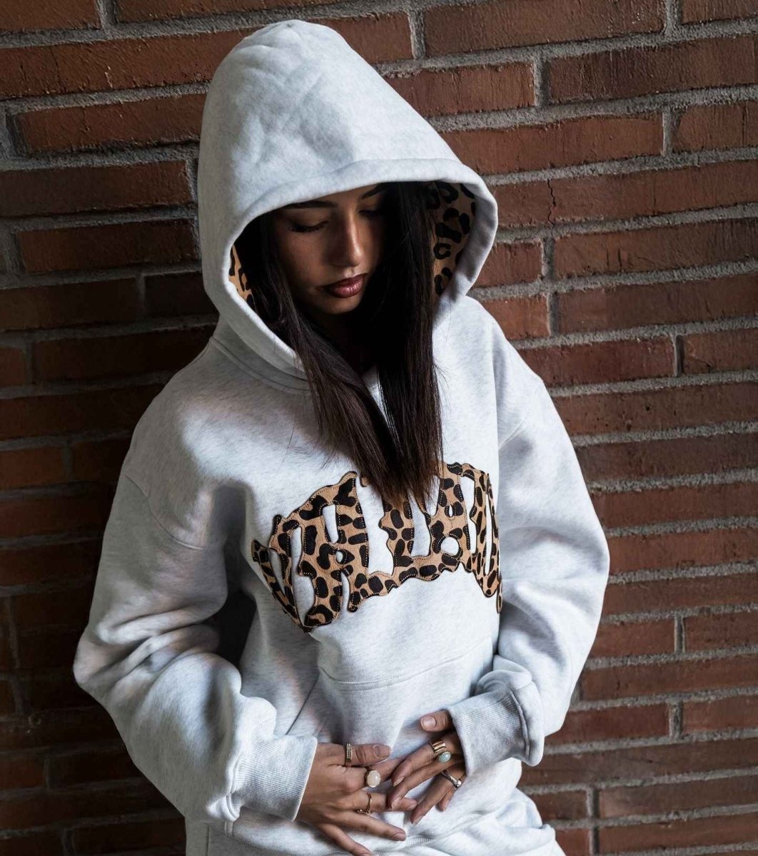 Damen Hoodie mit Leopardenmuster Applikation