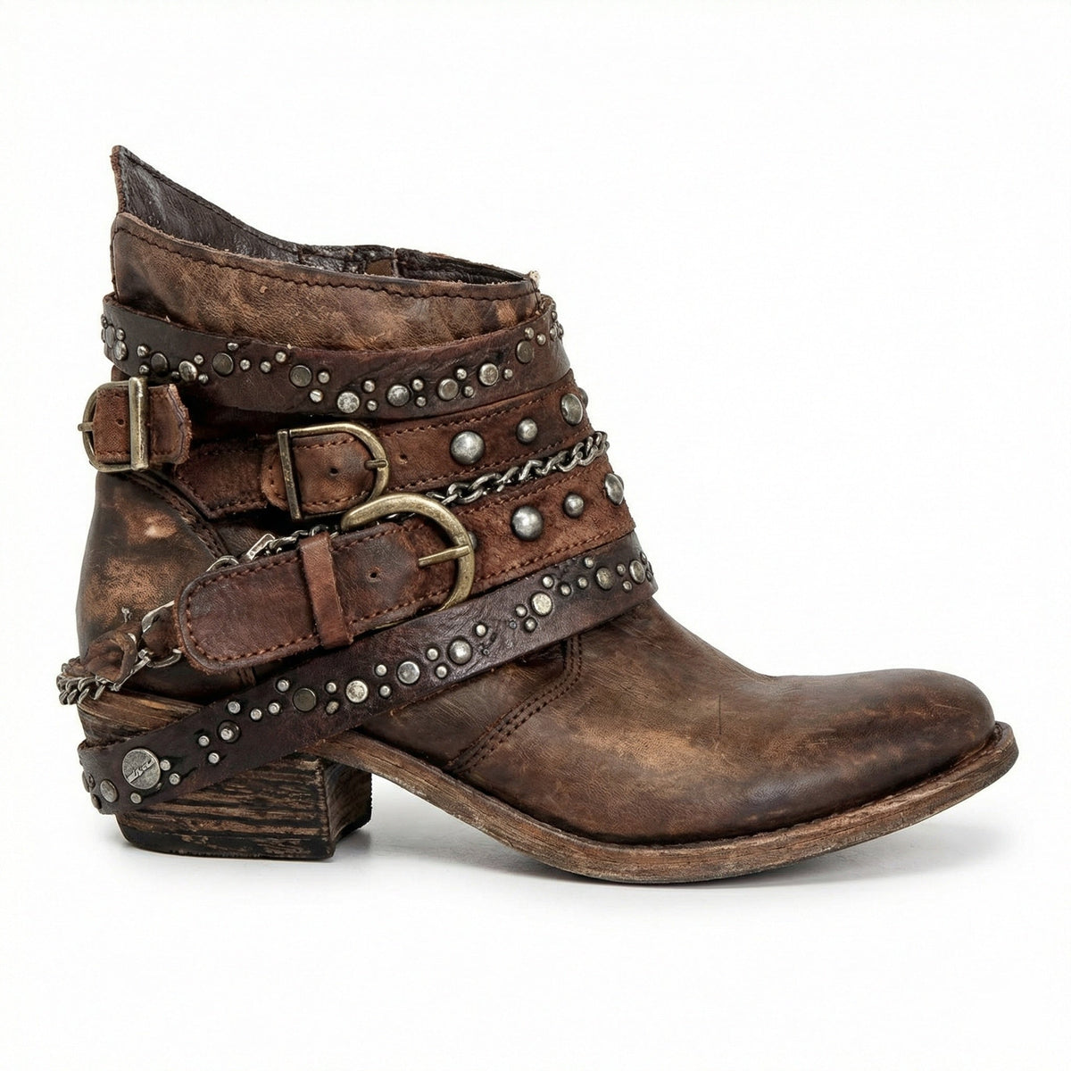 Damen Biker Stiefeletten mit Nieten und Schnallen