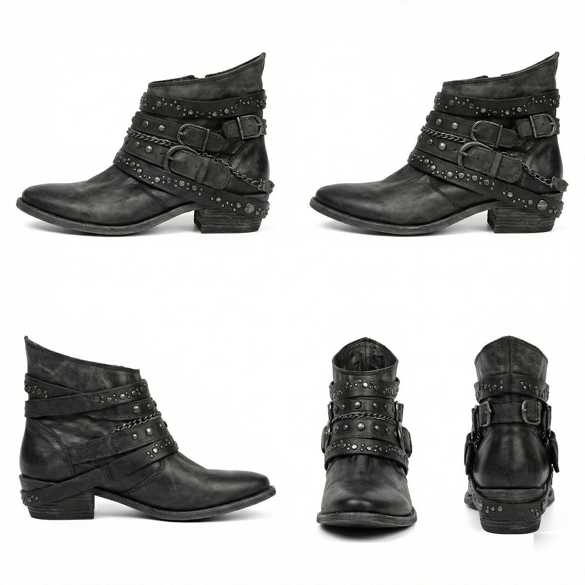 Damen Stiefeletten im Vintage Look mit Kettendetail
