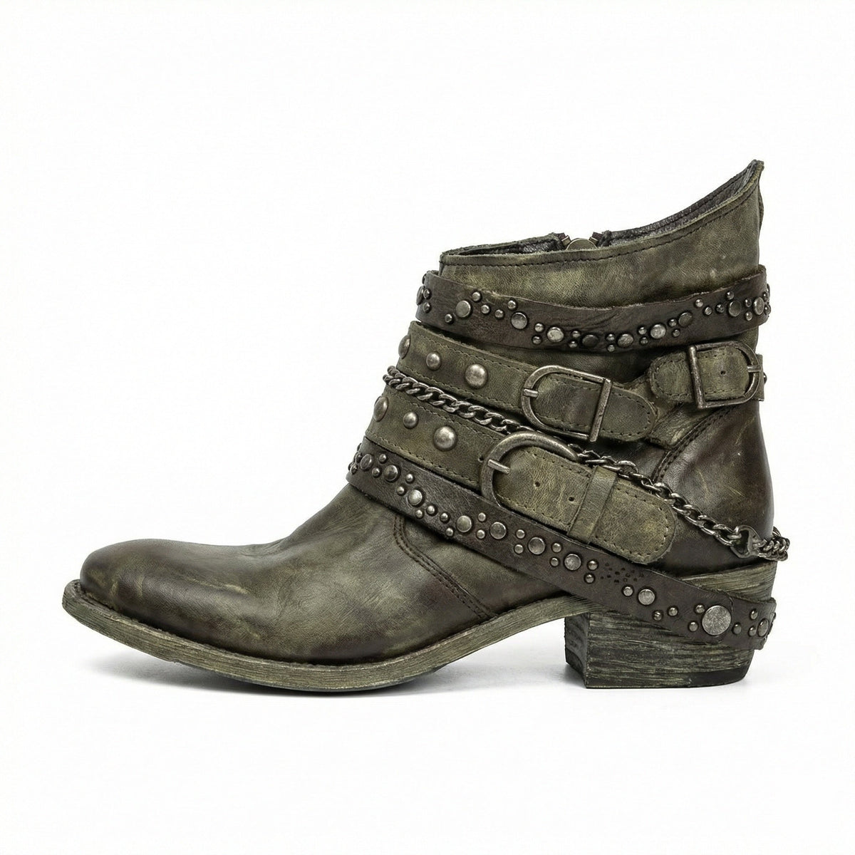 Damen Stiefeletten im Vintage Look mit Kettendetail