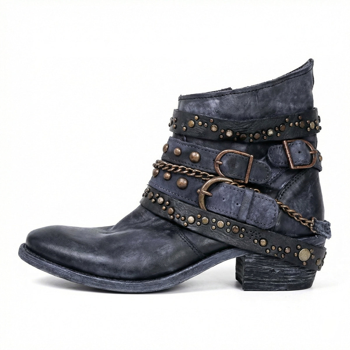 Damen Stiefeletten im Vintage Look mit Kettendetail