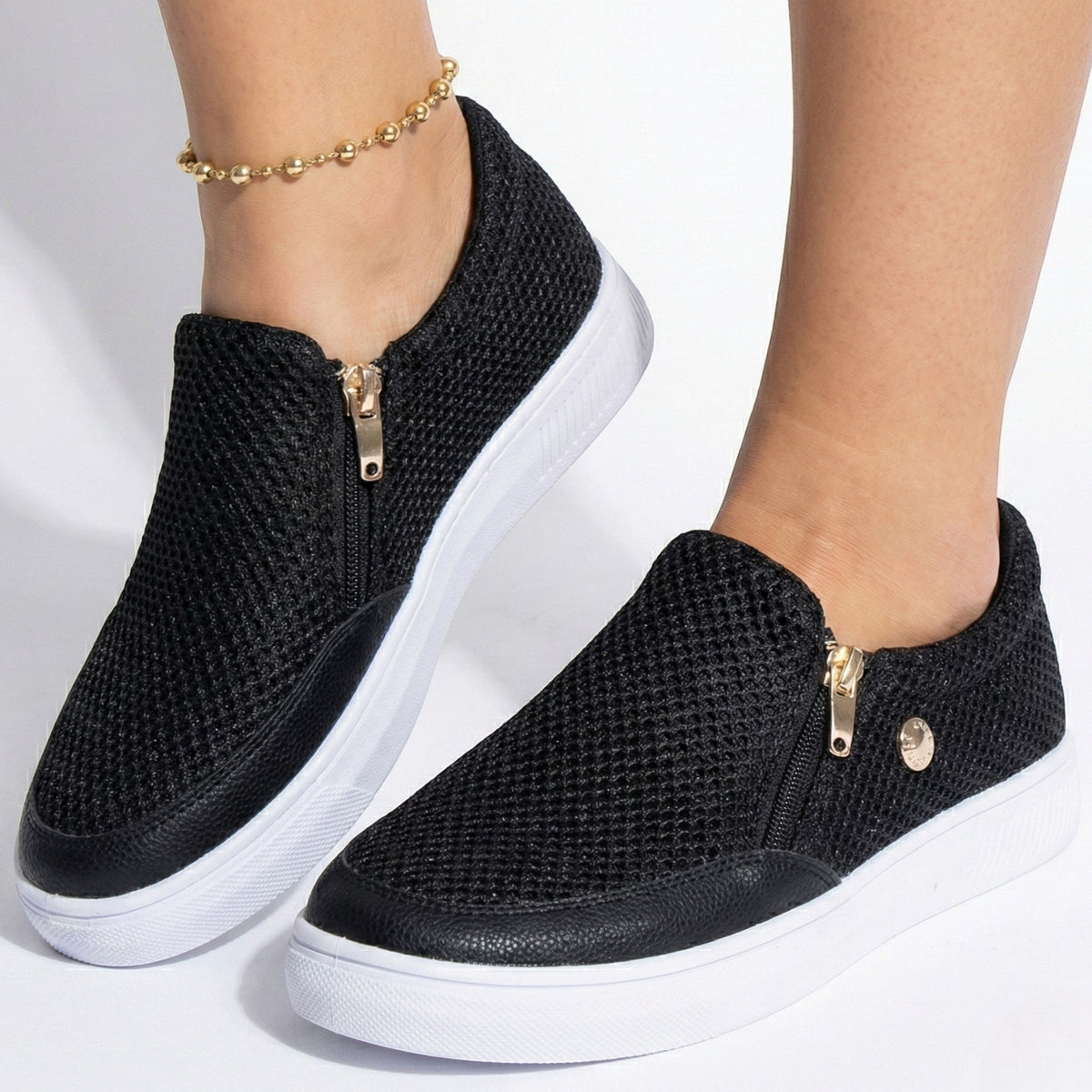 Damen Sneaker mit Seitenreissverschluss und atmungsaktivem Obermaterial