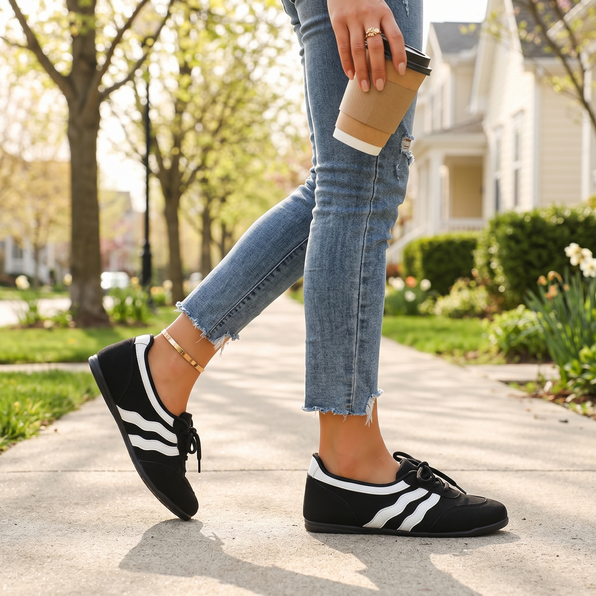 Damen Retro Slip-On Sneaker mit Wellenstreifen