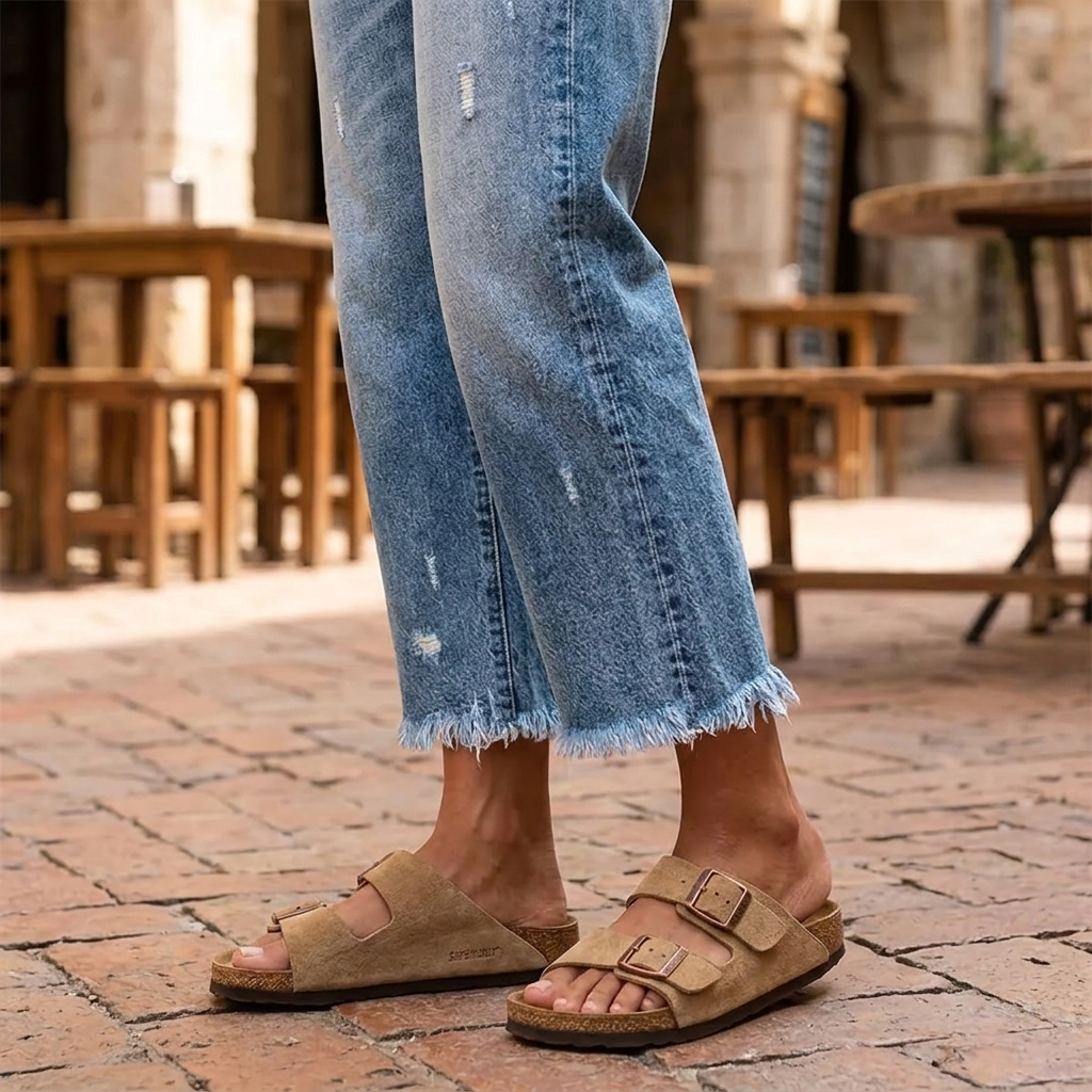 Gerade Cropped Jeans mit Fransensaum im Vintage-Look