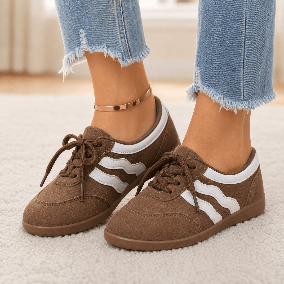 Damen Retro Slip-On Sneaker mit Wellenstreifen