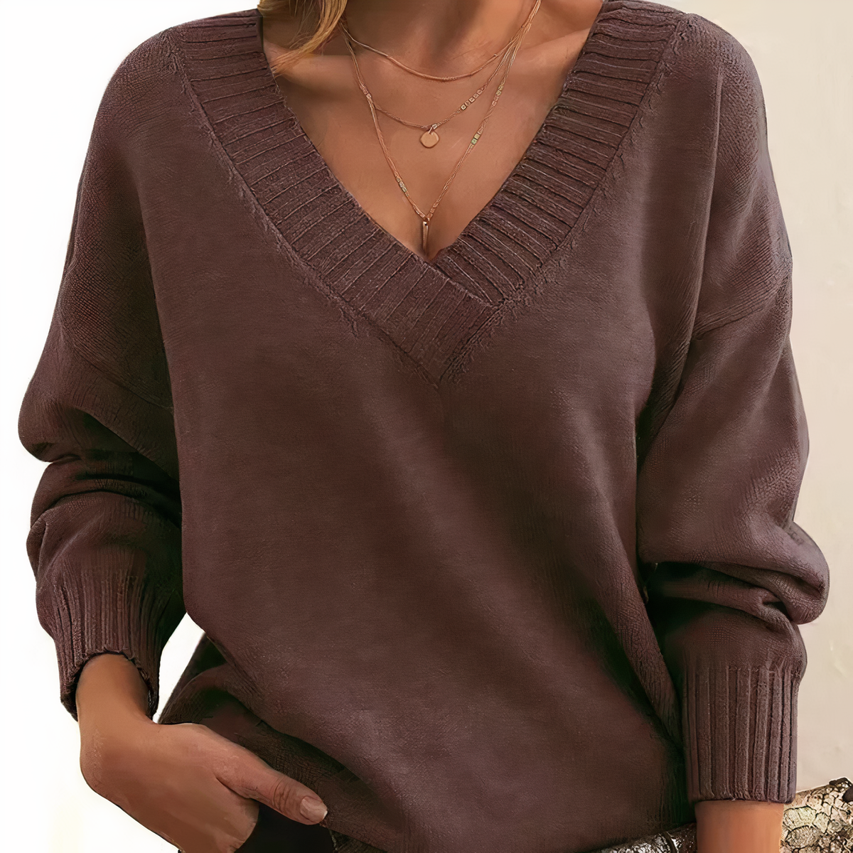 Damen Strickpullover Mit V-Ausschnitt Und Weicher Haptik