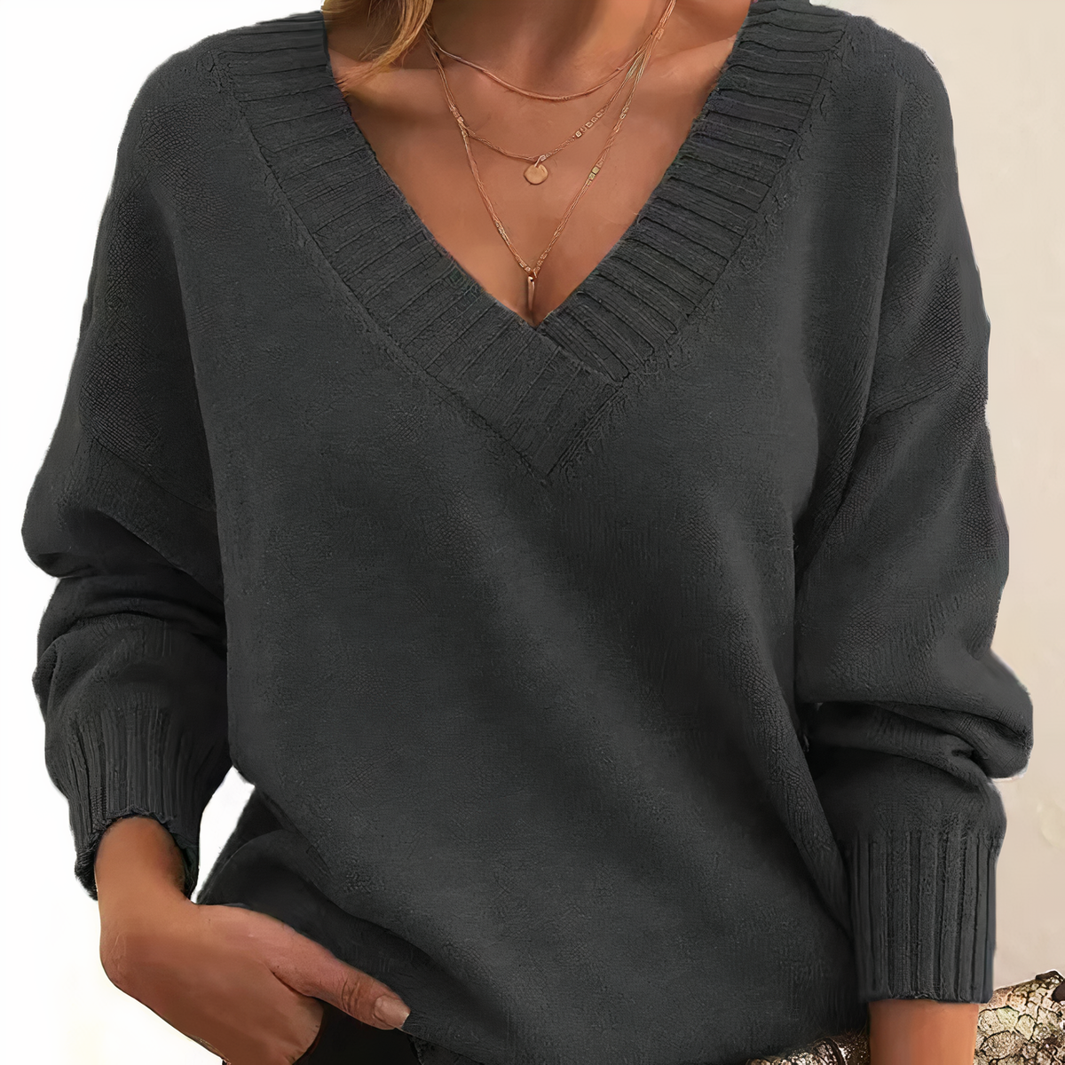 Damen Strickpullover Mit V-Ausschnitt Und Weicher Haptik