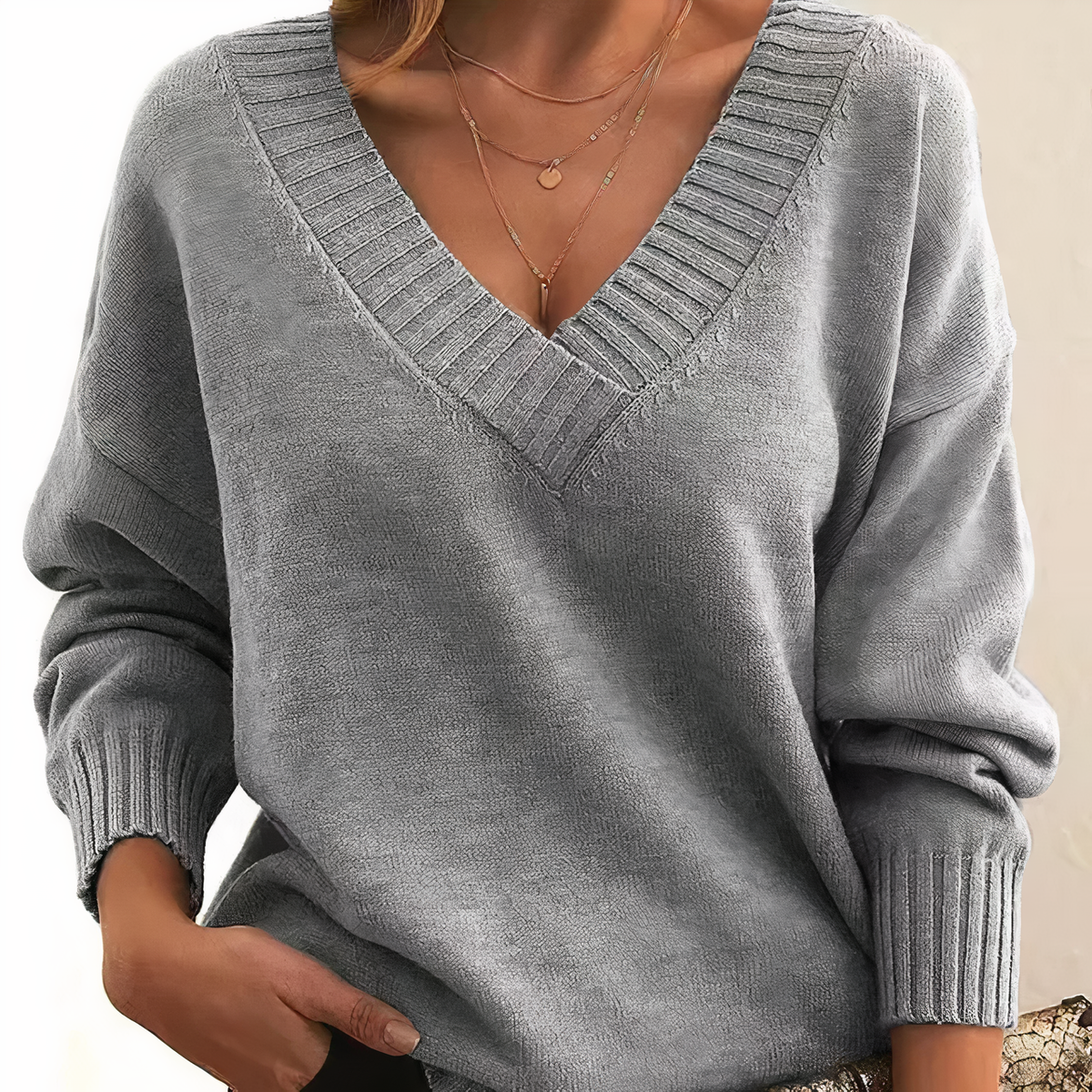 Damen Strickpullover Mit V-Ausschnitt Und Weicher Haptik