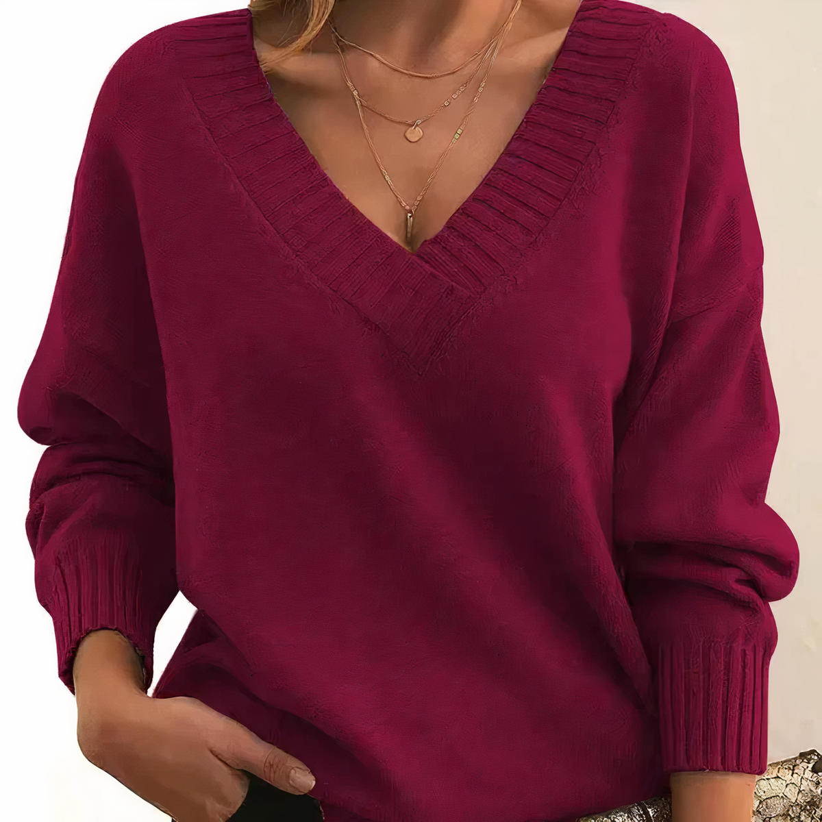 Damen Strickpullover Mit V-Ausschnitt Und Weicher Haptik