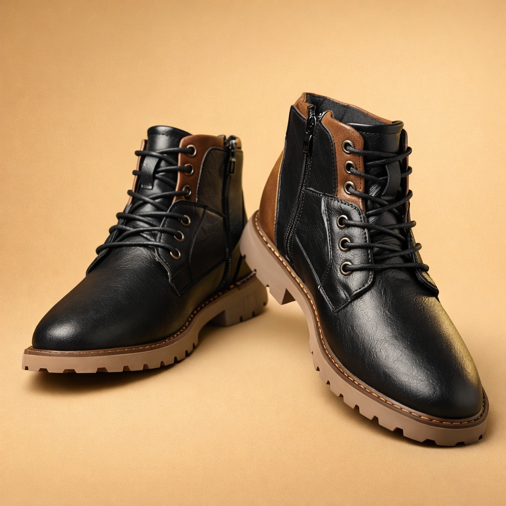 Herren Robuste Schnürstiefel mit Seitlichem Reißverschluss
