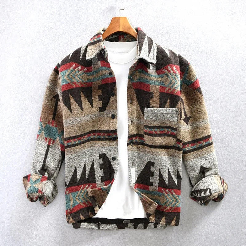 Herren Flanell Overshirt Mit Azteken Muster