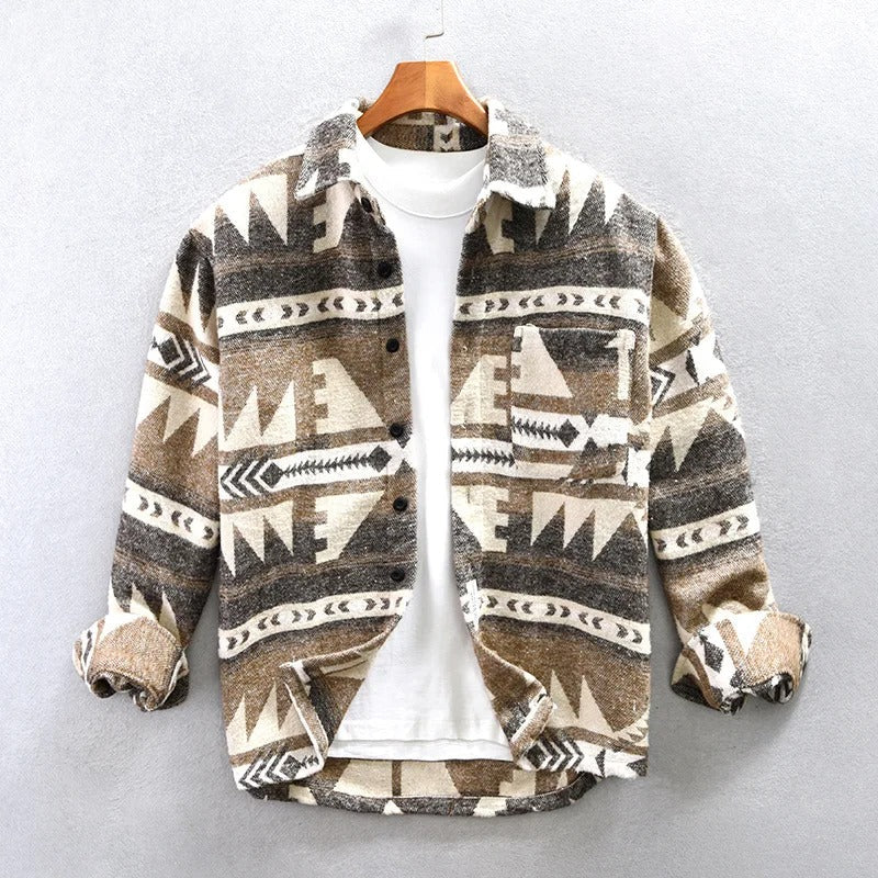 Herren Flanell Overshirt Mit Azteken Muster