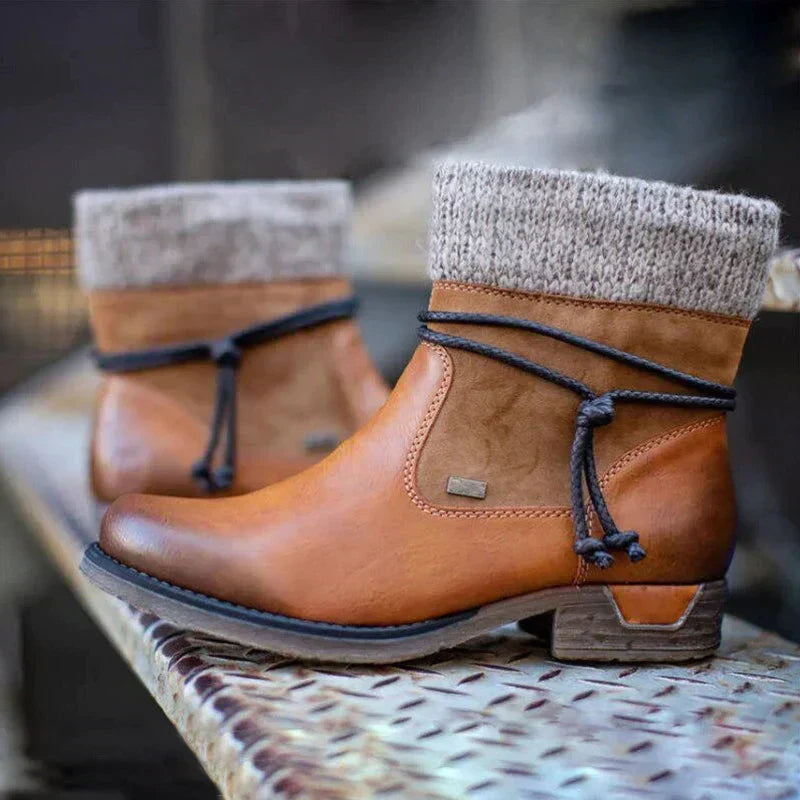 Damen Schnürstiefeletten Mit Strickstulpe