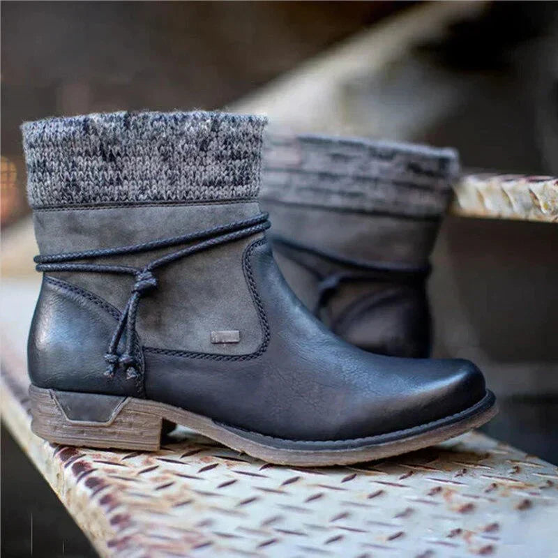 Damen Schnürstiefeletten Mit Strickstulpe