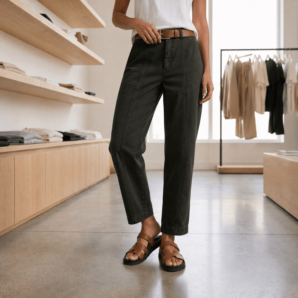Hochgeschnittene Karottenhose mit Saumdetail für Büro und Freizeit