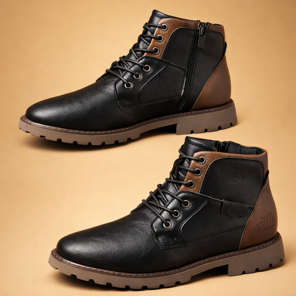 Herren Robuste Schnürstiefel mit Seitlichem Reißverschluss