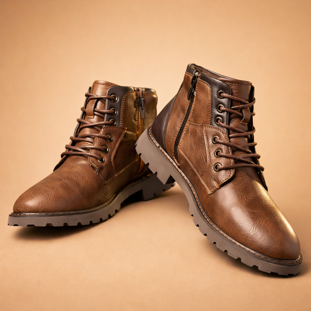 Herren Robuste Schnürstiefel mit Seitlichem Reißverschluss