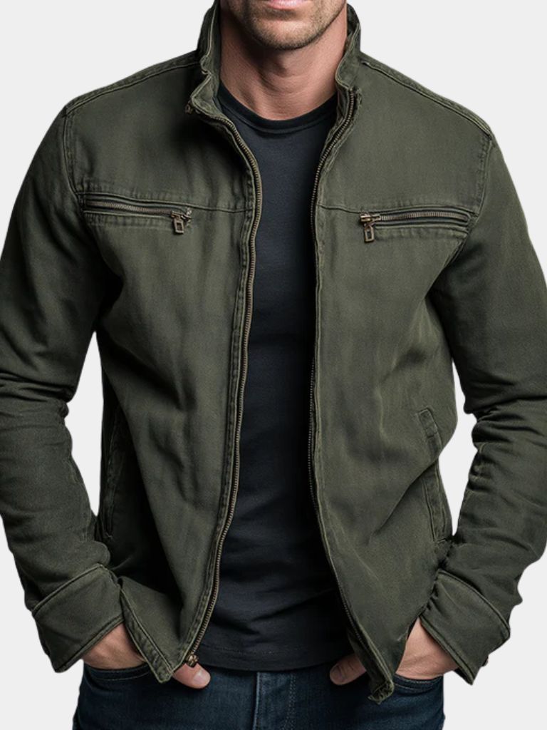 Klassische Feldjacke In Olivgrün Mit Taschen