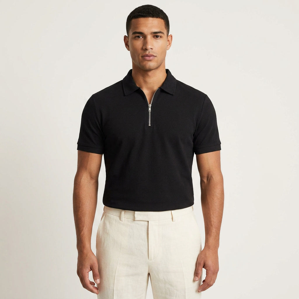 Herren Poloshirt mit Reißverschlusskragen Kurzarm
